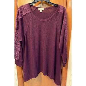 ONE WORLD Plum Lace Sleeve Blouse